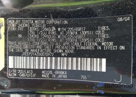 2005 Toyota Highlander Limited V6 z USA, uszkodzony, nr VIN JTEEP21A350070972